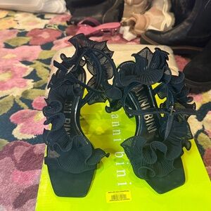 Gianni Bini Black Stiletto Heels with Ruffled Detail